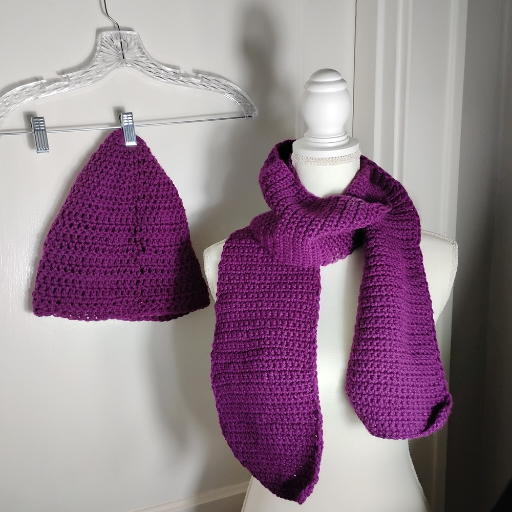 Purple Crochet Scarf and Hat Set